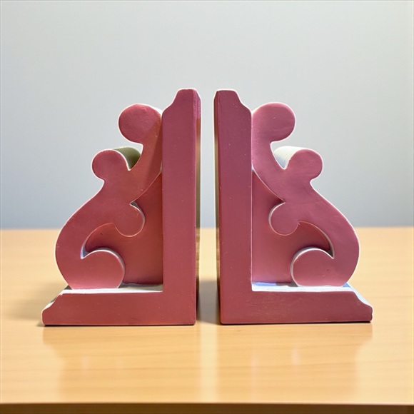Set of Solid Wood Pink and White Bookends - Picture 3 of 17